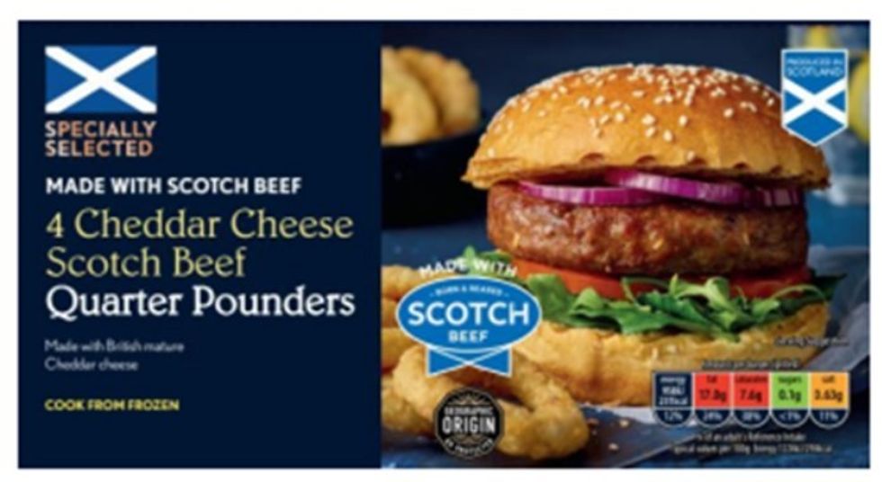 Aldi Specially Selected 4 Cheddar Cheese Scotch Beef Quarter Pounder Burgers