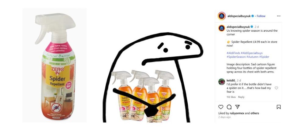 Aldi Spider Repellent Instagram post