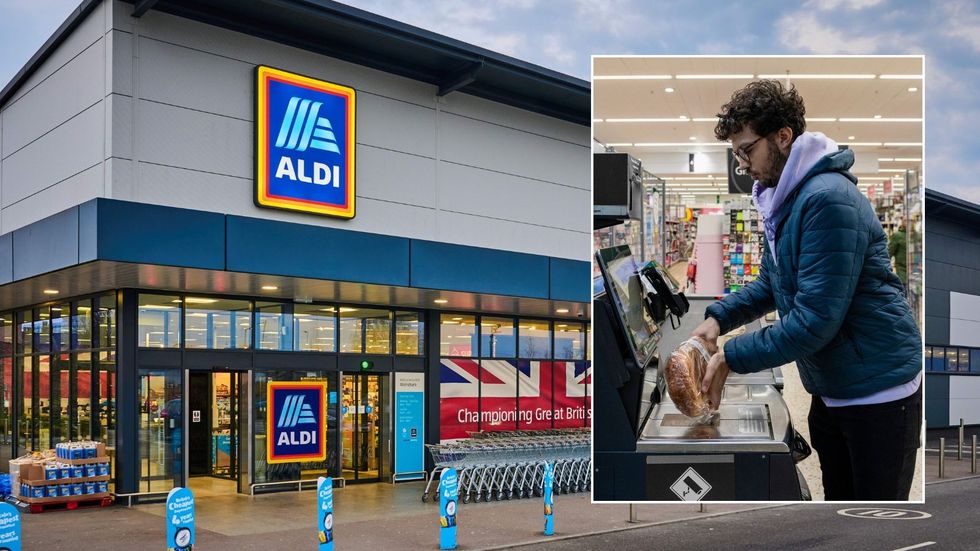 Aldi store and man at counter