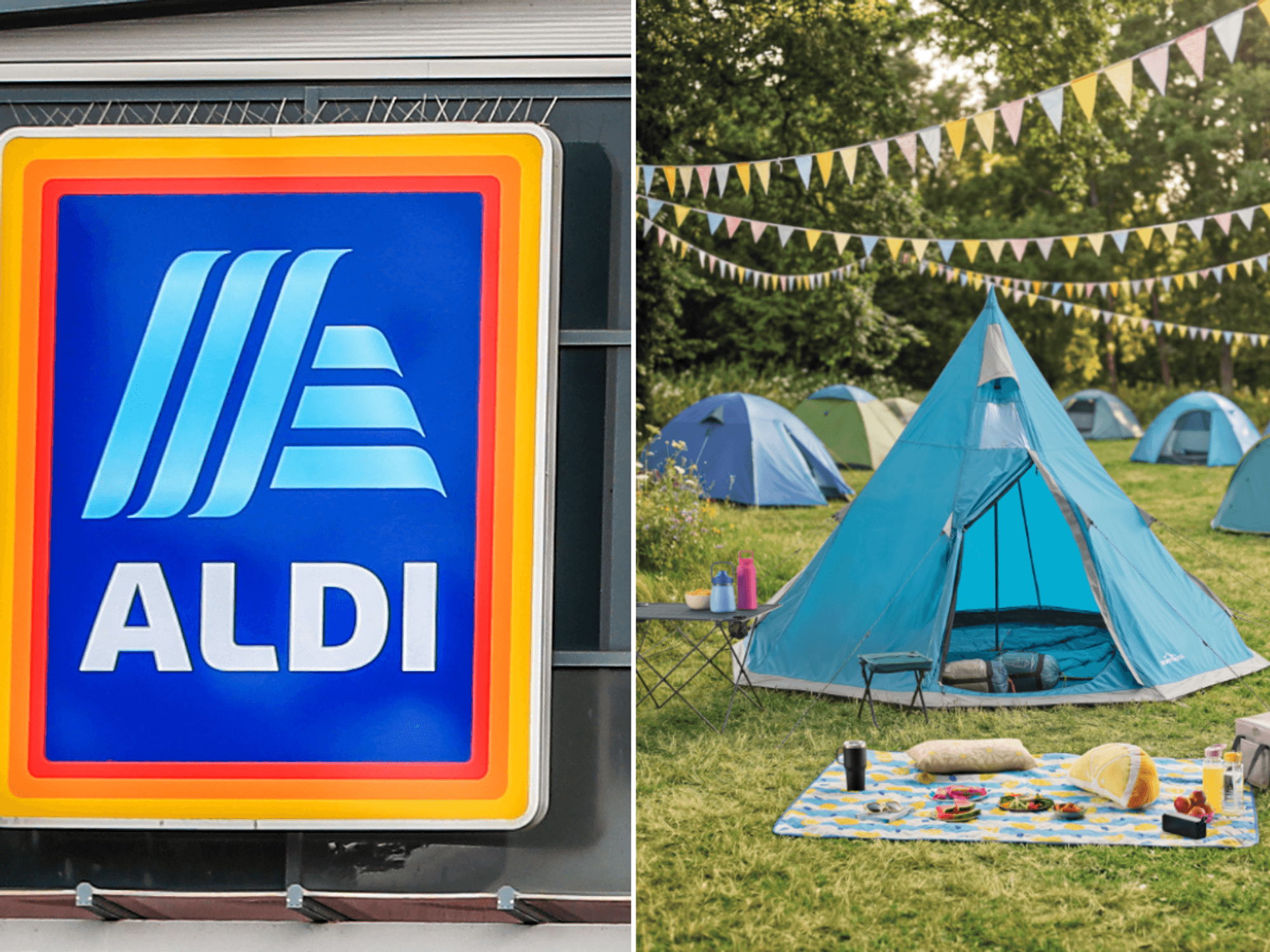 Aldi store sign / Aldi festial range, tent and picnic bits