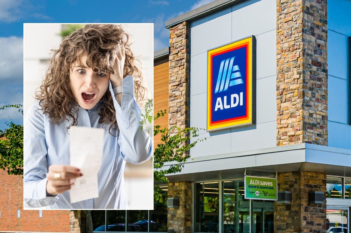 Aldi supermarket and woman looking