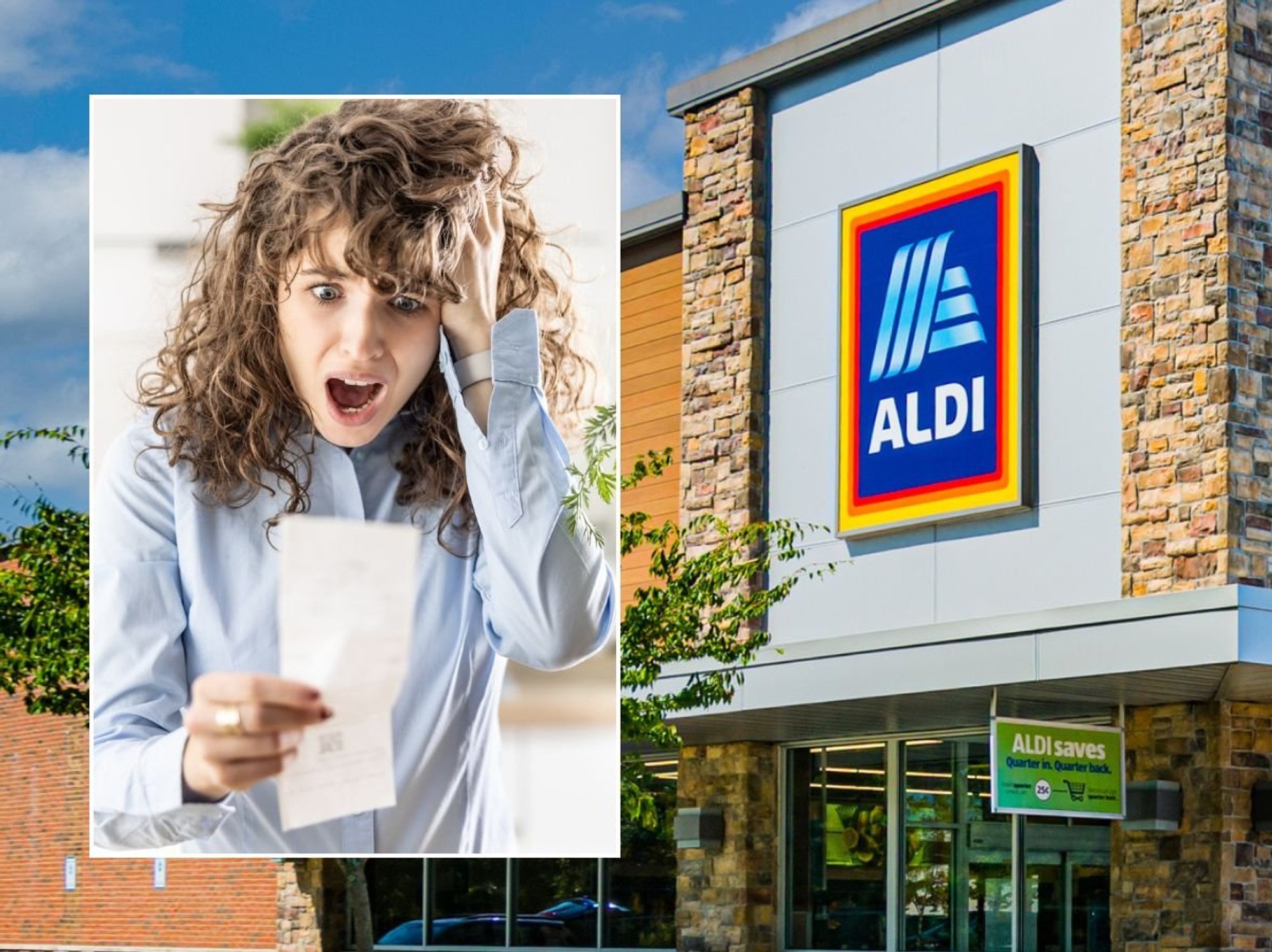 Aldi supermarket and woman looking