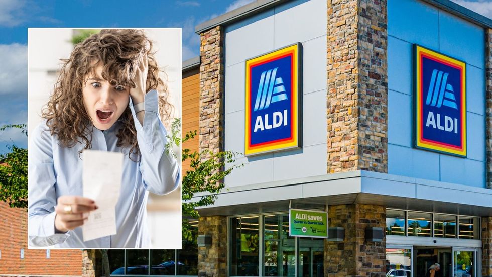 Aldi supermarket and woman looking