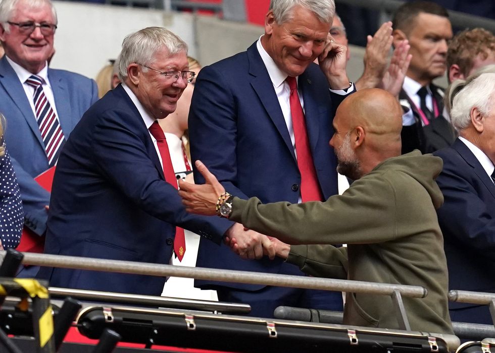 Alex Ferguson congratulates Pep Guardiola