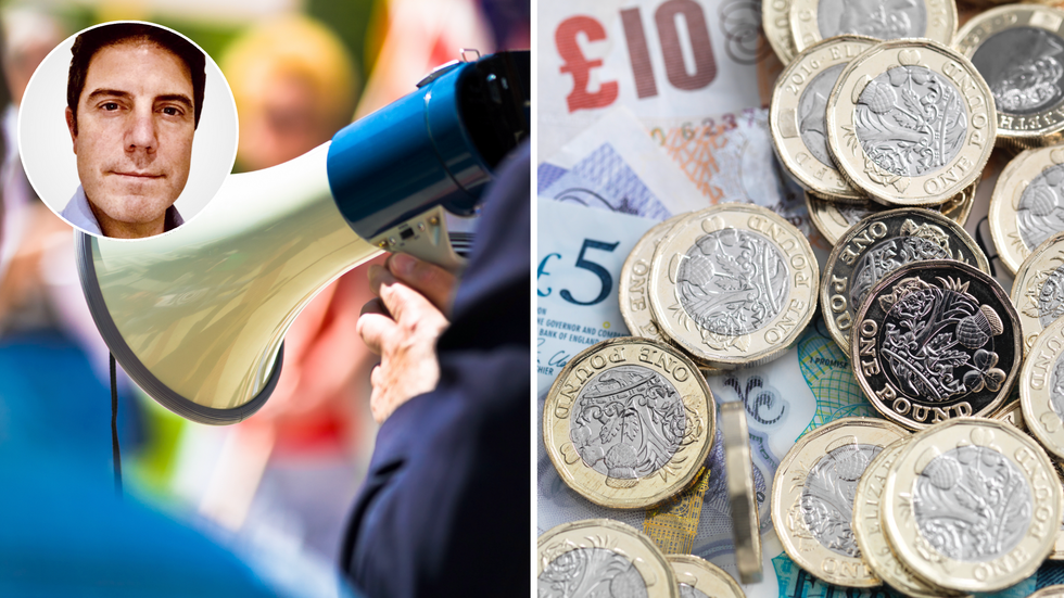 Alex Story (right), British pounds (right)