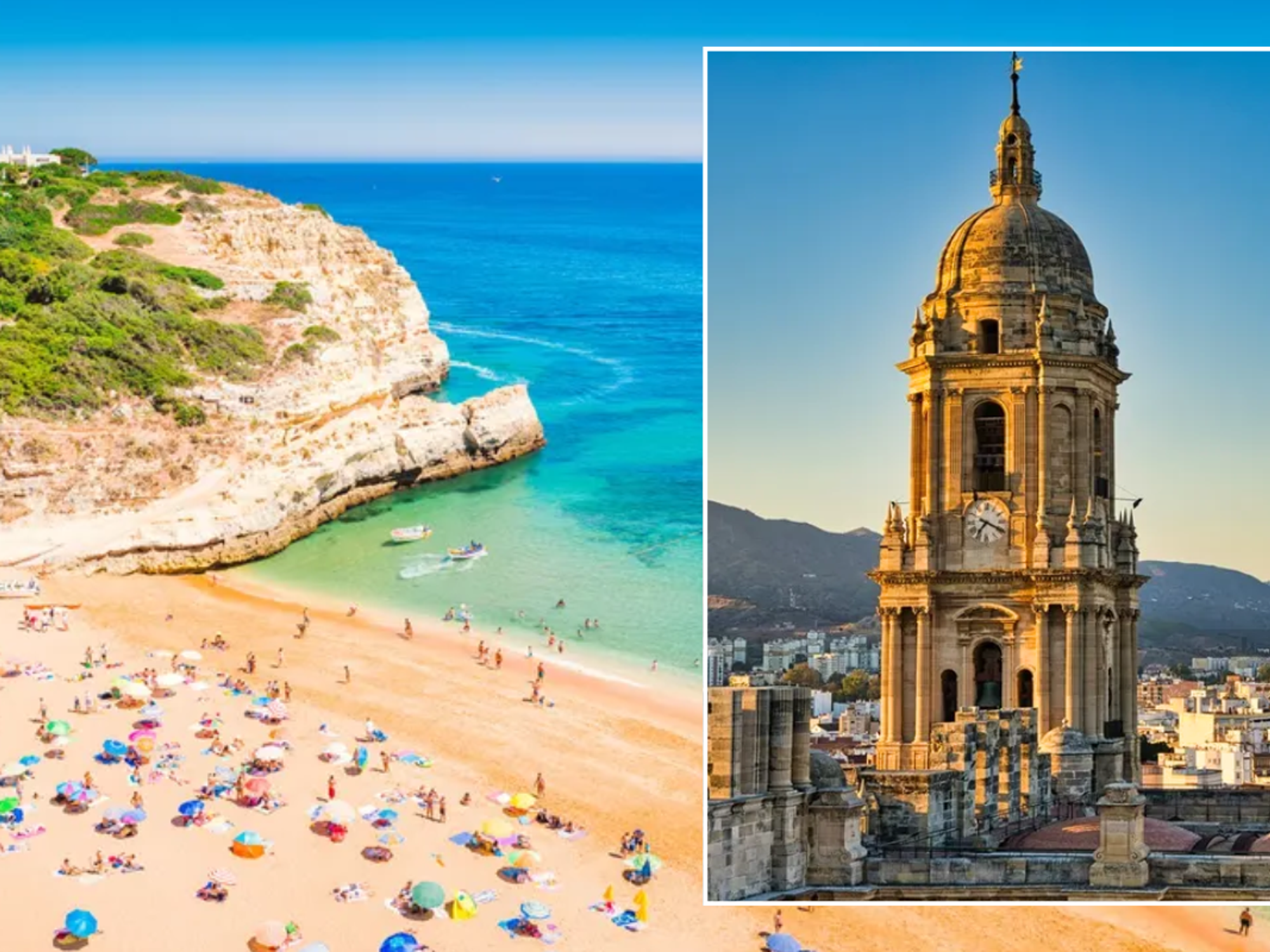 Algarve beach / Cathedral in Málaga, Andalucia, Spain