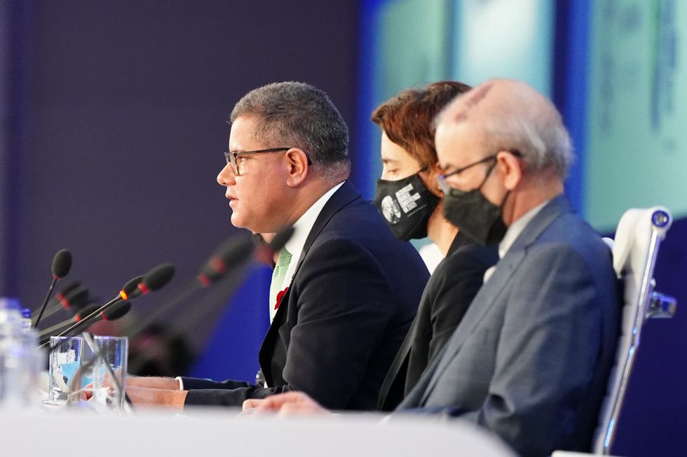 Alok Sharma President of the Cop26 climate summit, speaks during an informal stock taking plenary session, during an 'overun' day of the Cop26 summit in Glasgow. Picture date: Saturday November 13, 2021.