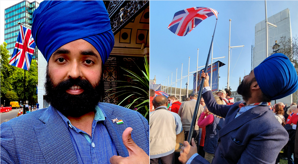 Aman Bhogal waving the Union Jack with pride