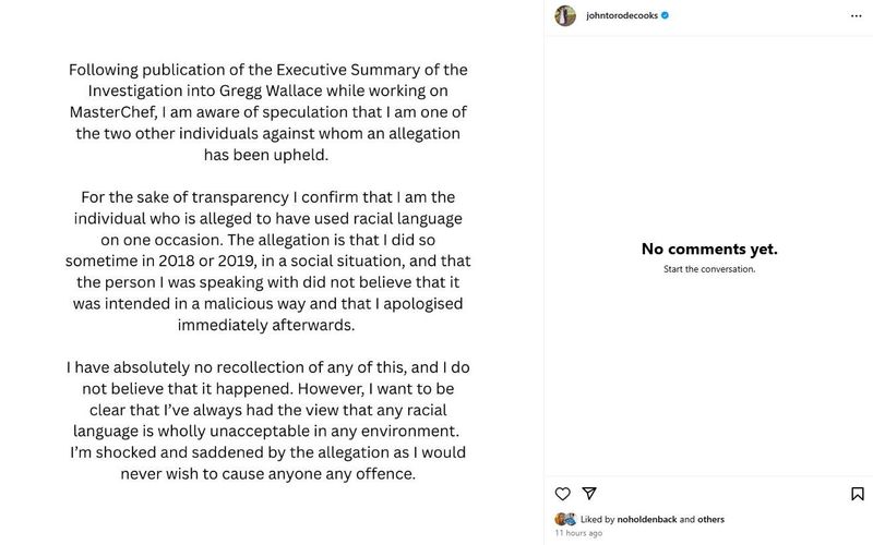 Amanda Holden liked John Torode's statement