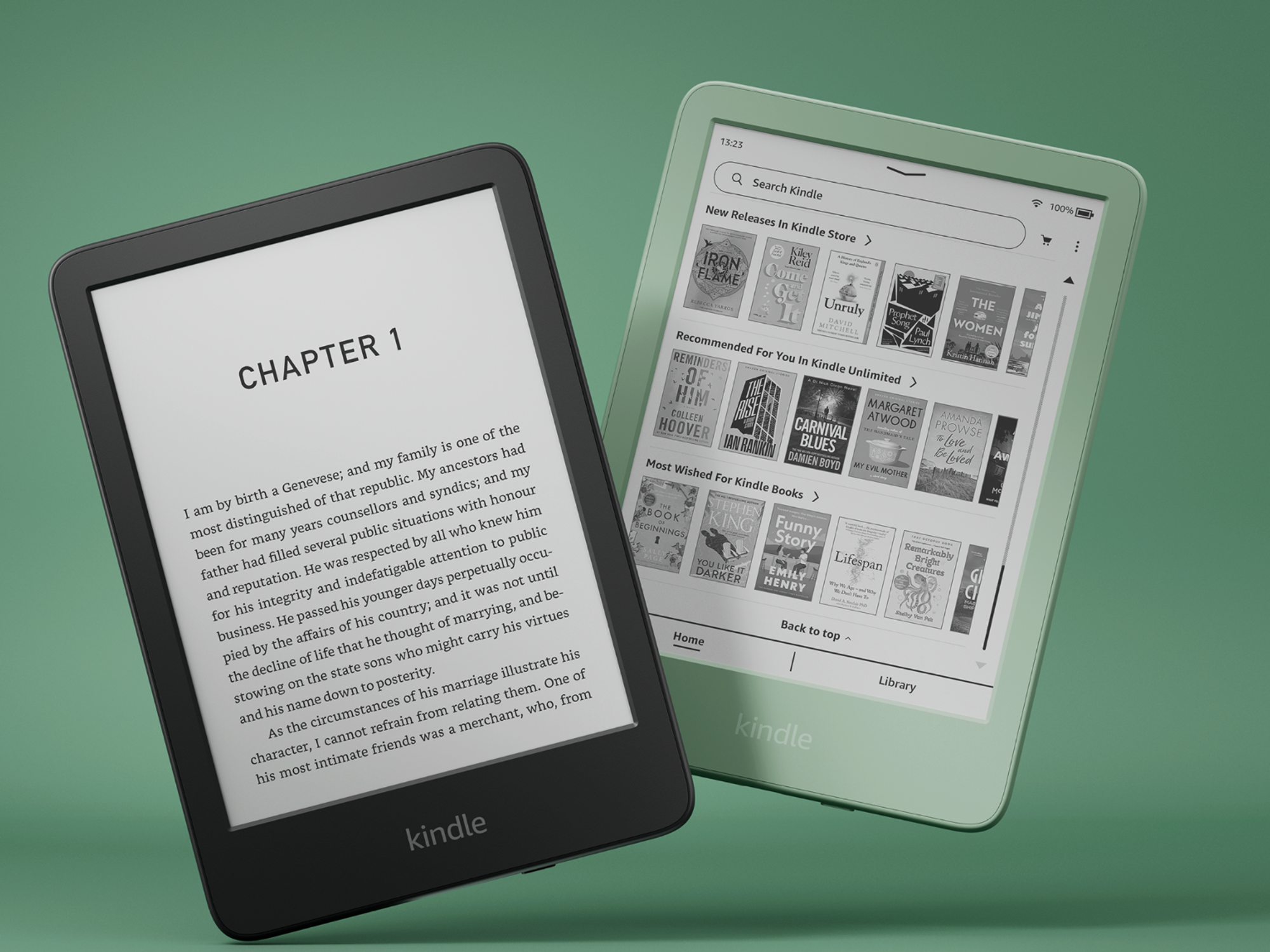 Amazon Kindle in the shades back and matcha green