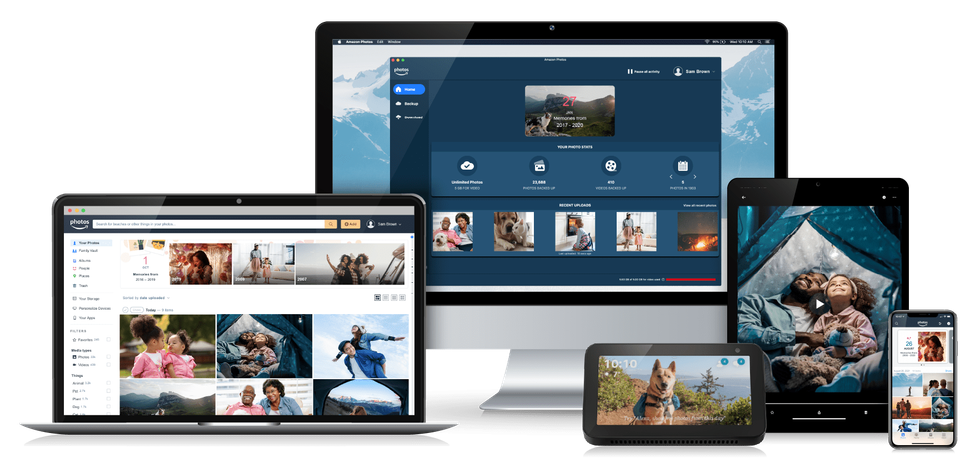 amazon photos app is shown on-screen on a number of different devices