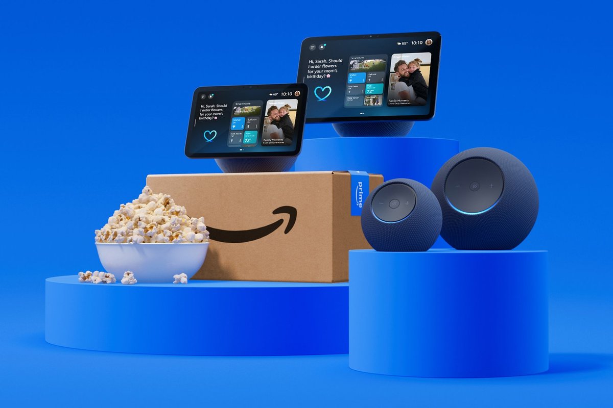 Amazon smart devices in front a blue background
