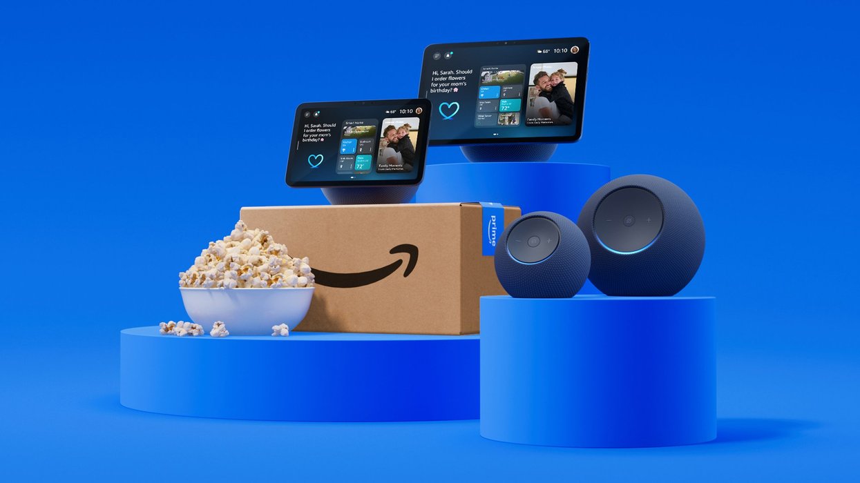Amazon smart devices in front a blue background