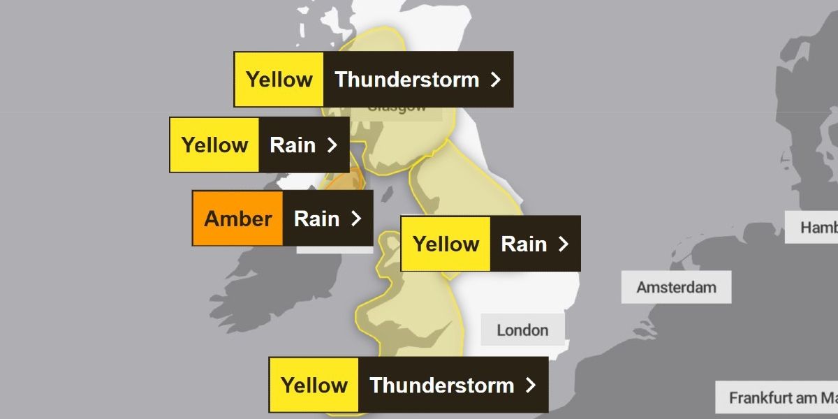 NextImg:UK weather: Met Office issues ‘danger to life’ amber alert as 9 hours of heavy rainfall to strike