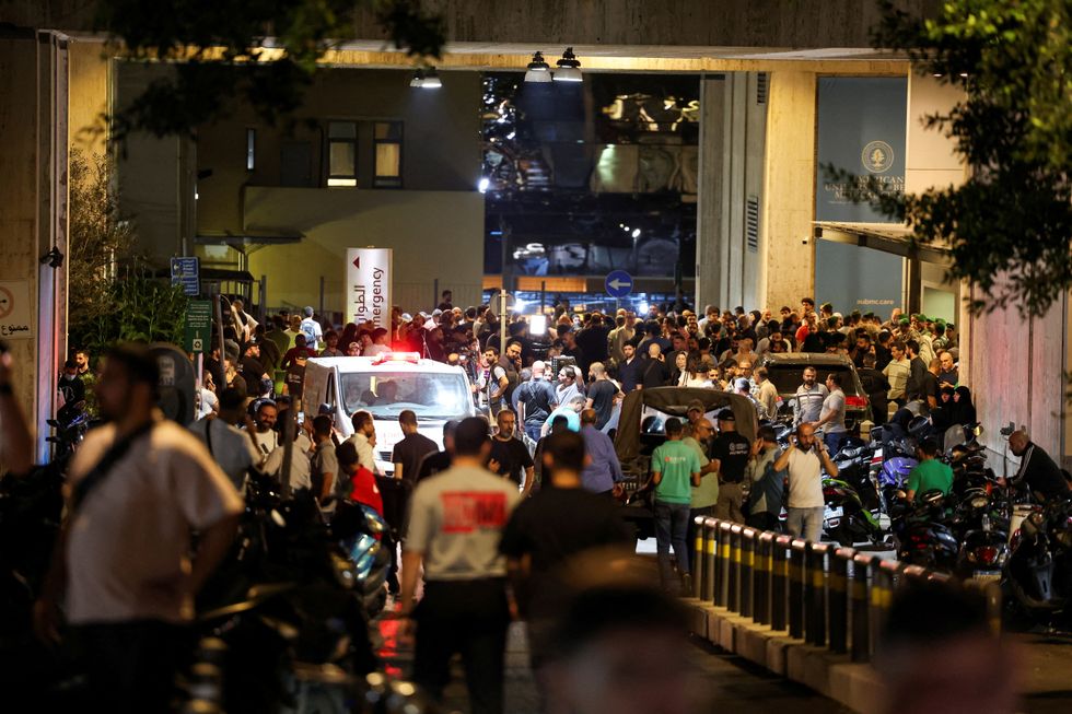 Ambulances and crowds in Lebanon