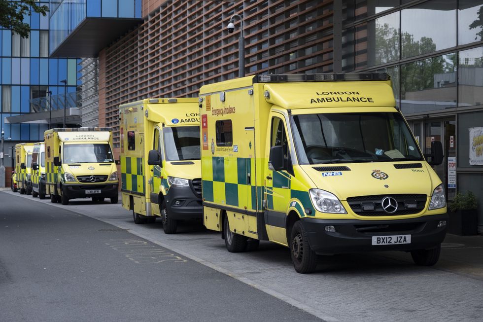 Ambulances lined up outside a hospital
