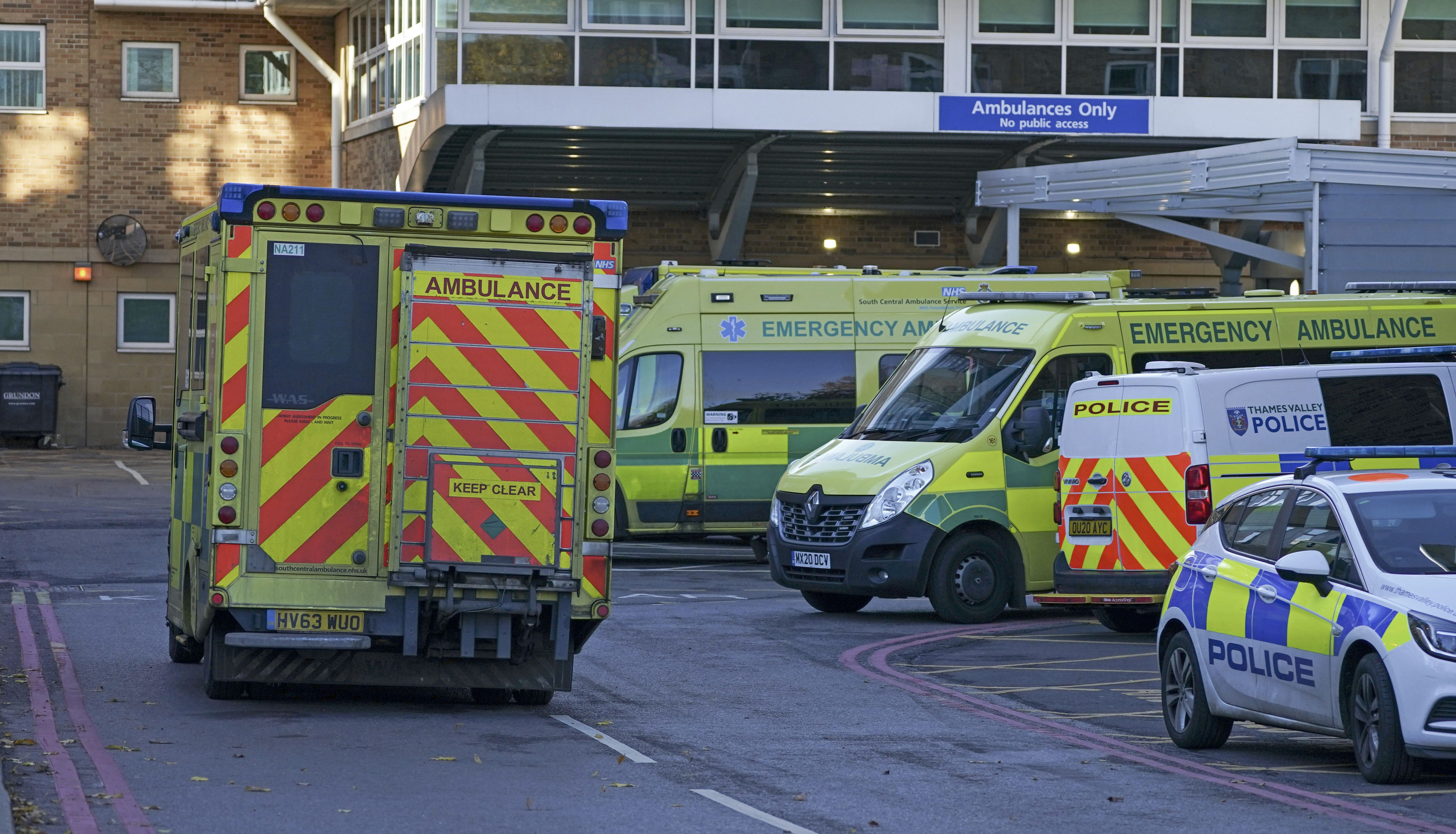 Ambulances parked at the accident and emergency department at the Royal Berkshire Hospital in reading, Berkshire.