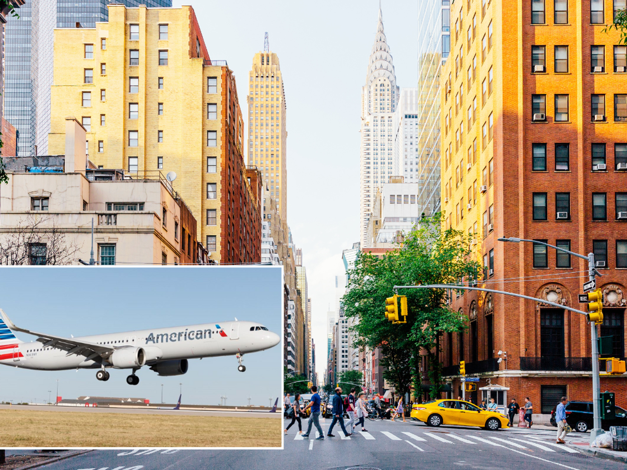 American Airlines plane / New York City streets