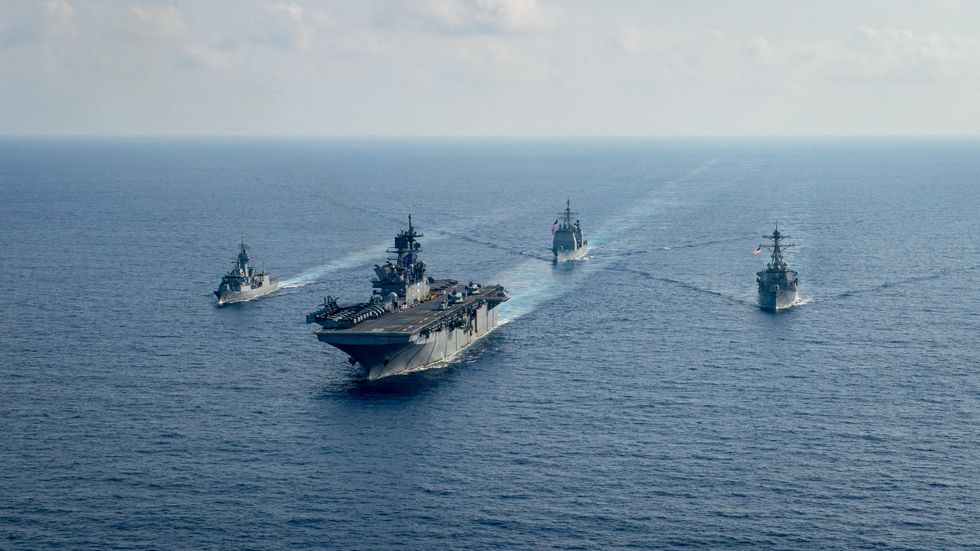 American and Australian vessels sail through the South China Sea
