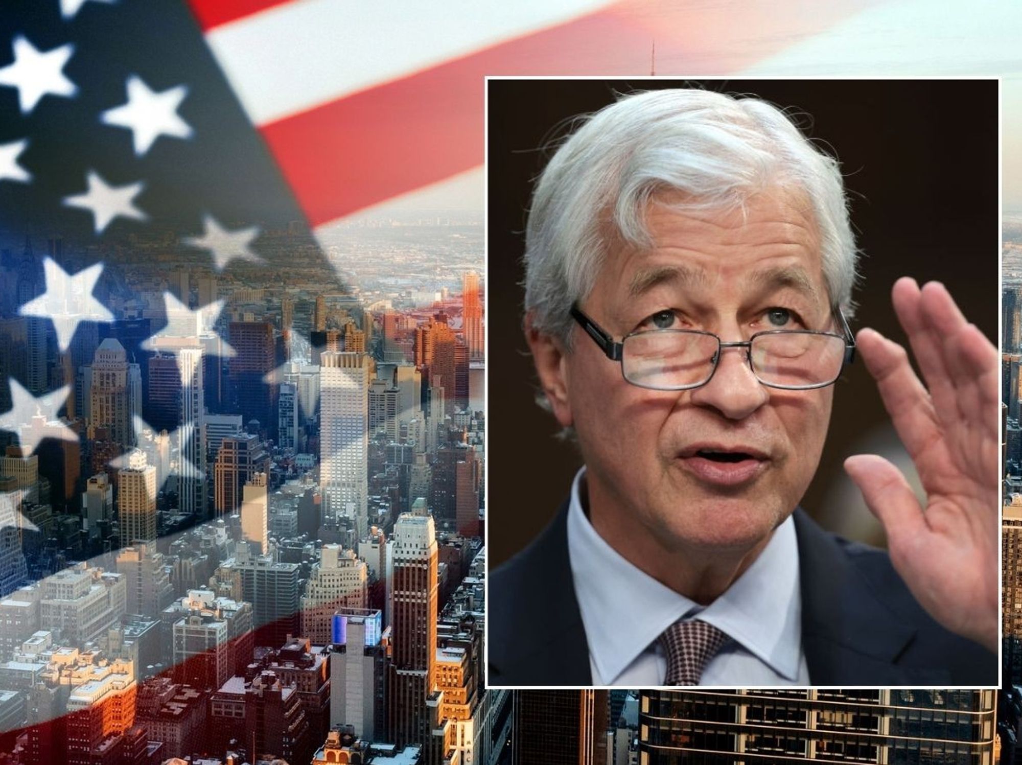 American flag and Jamie Dimon