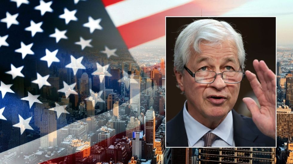 American flag and Jamie Dimon