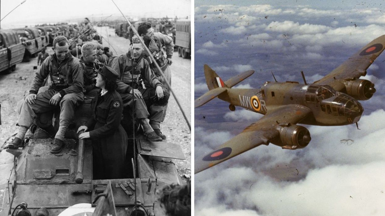 American troops and an RAF bomber