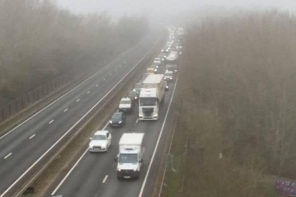 An accident between two HGVs, and a subsequent diesel spillage, has contributed to long delays on the A14