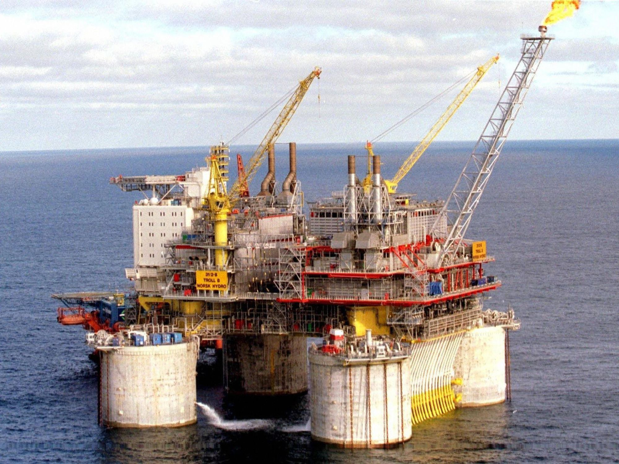 An aerial view of a oil production platform Troll B in the North Sea