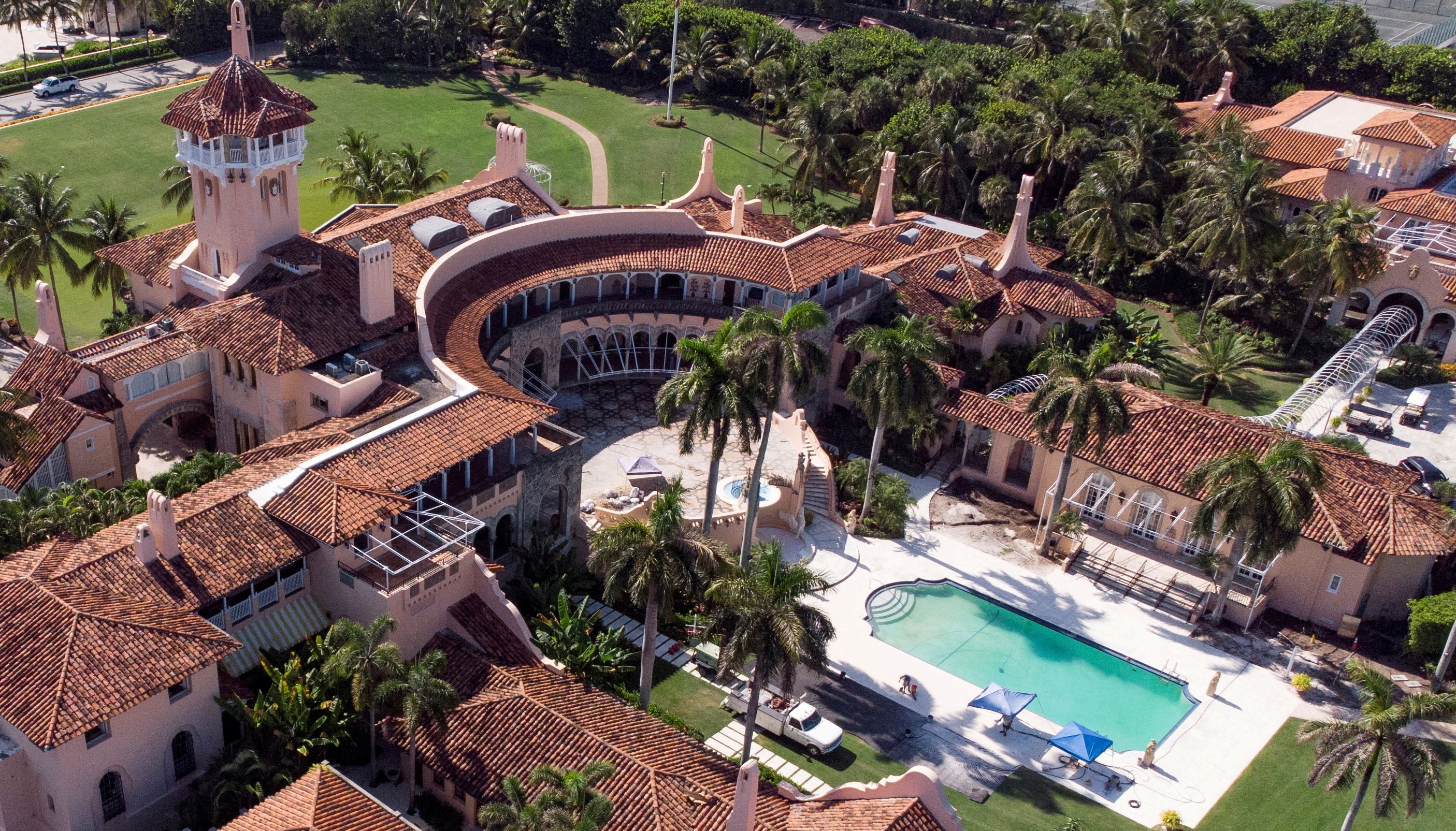 An aerial view of former President Donald Trump's Mar-a-Lago home after Trump said that FBI agents searched it, in Palm Beach.