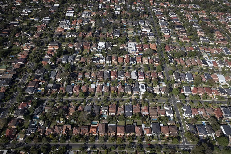 An aerial view of suburban houses in Sydney