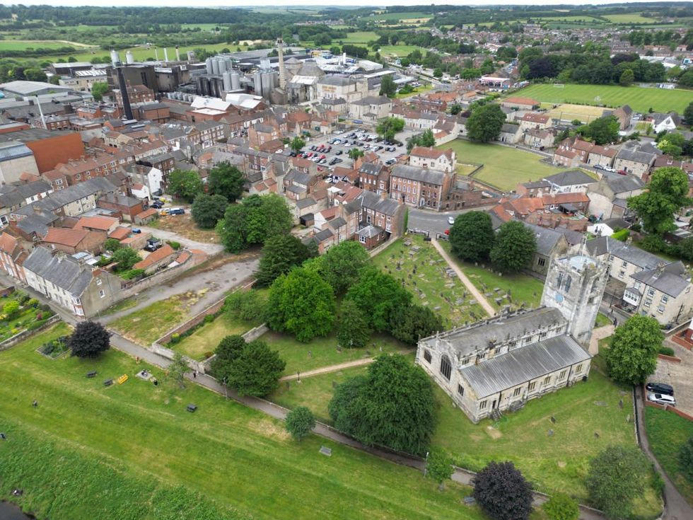 An aerial view of Tadcaster in the rural
