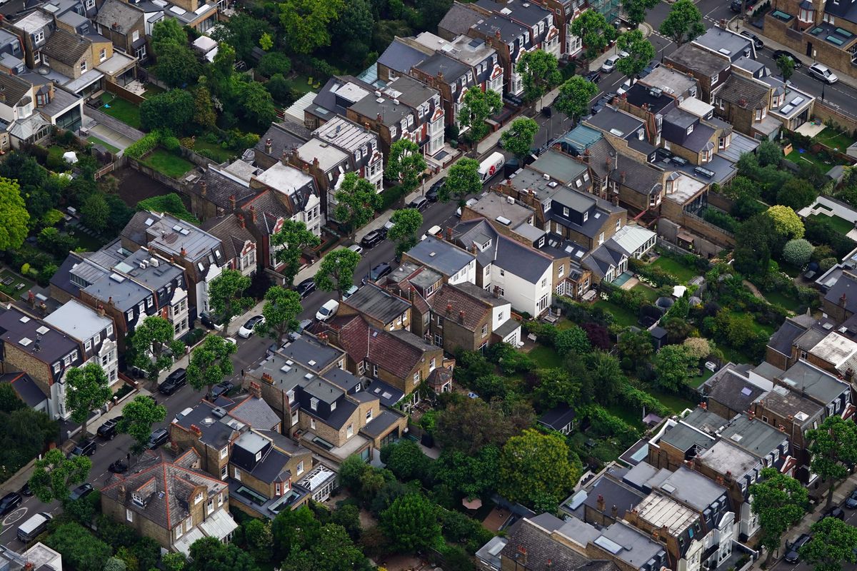 An aerial view of terrace houses in west London