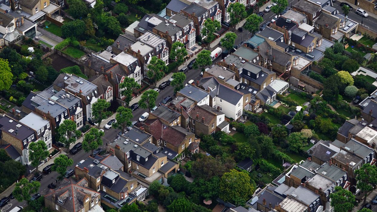 An aerial view of terrace houses in west London