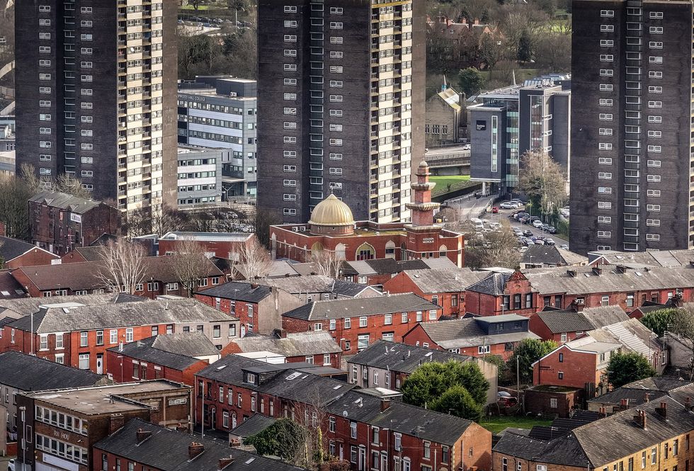 An aerial view over Rochdale as Labour candidate for Rochdale, Azhar Ali launches his campaign for the by-election