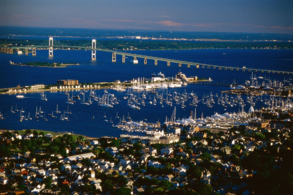 An aerial view shows Newport Harbor