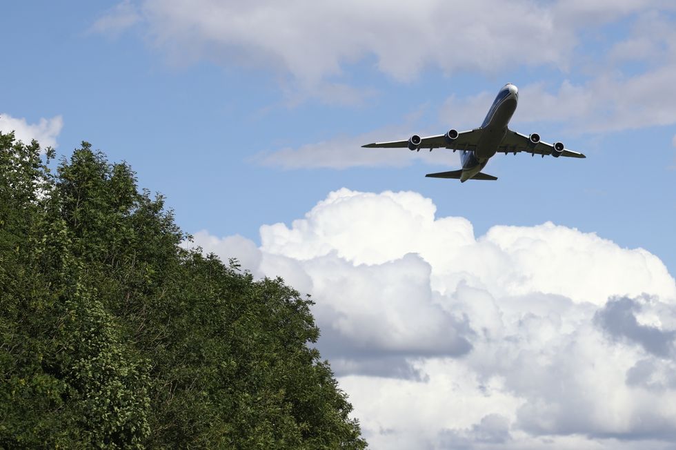 An aeroplane takes off from East Midlands Airport.