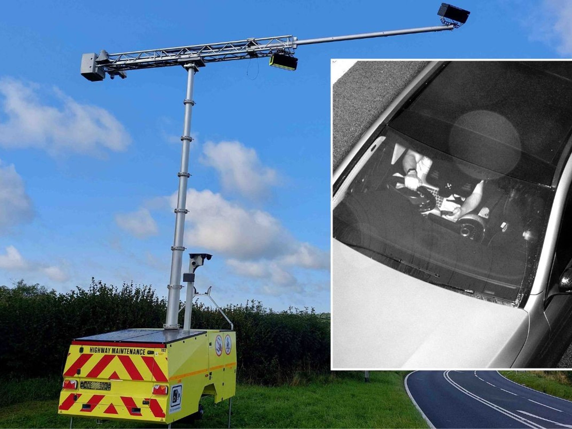 An AI camera operating near a road and the inside of a car