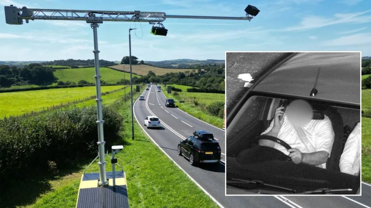 An AI speed overlooking a road and a driver caught using their phone at the wheel