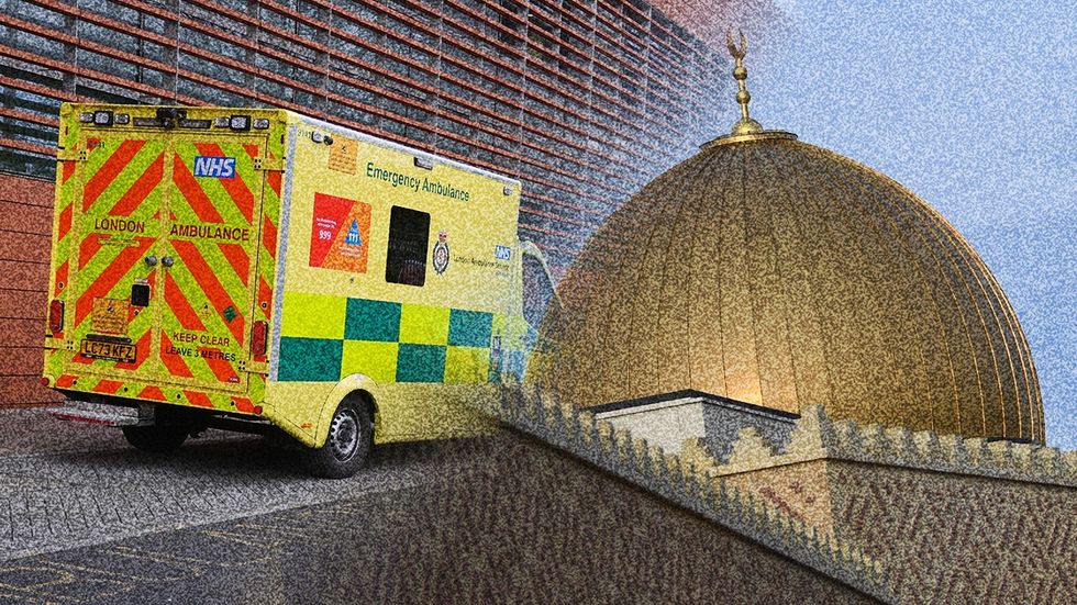 An ambulance and a mosque