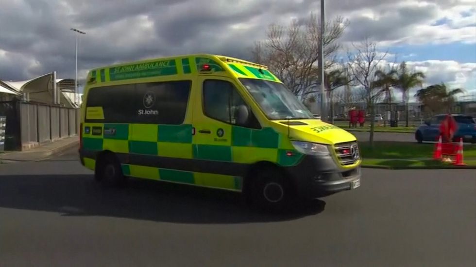 An ambulance at the scene in New Zealand.