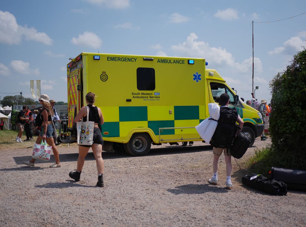 An ambulance attends the Glastonbury Festival, at Worthy Farm in Somerset