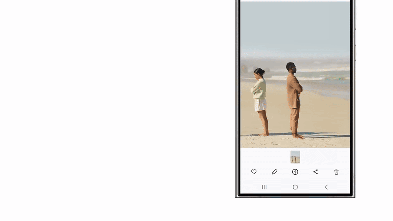 an animated gif showing the steps to using samsung's generative edit feature in One ui 6.1