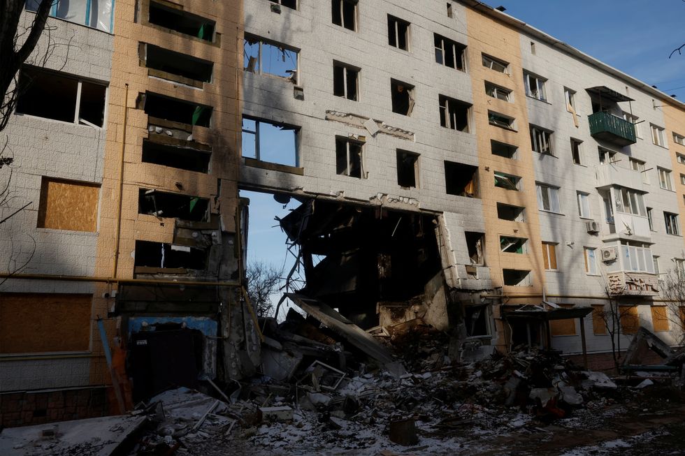 An apartment block destroyed by a Russian missile strike is seen, as Russia's attack on Ukraine continues, in the frontline town of Bakhmut, Ukraine, January 10, 2023. REUTERS/Clodagh Kilcoyne