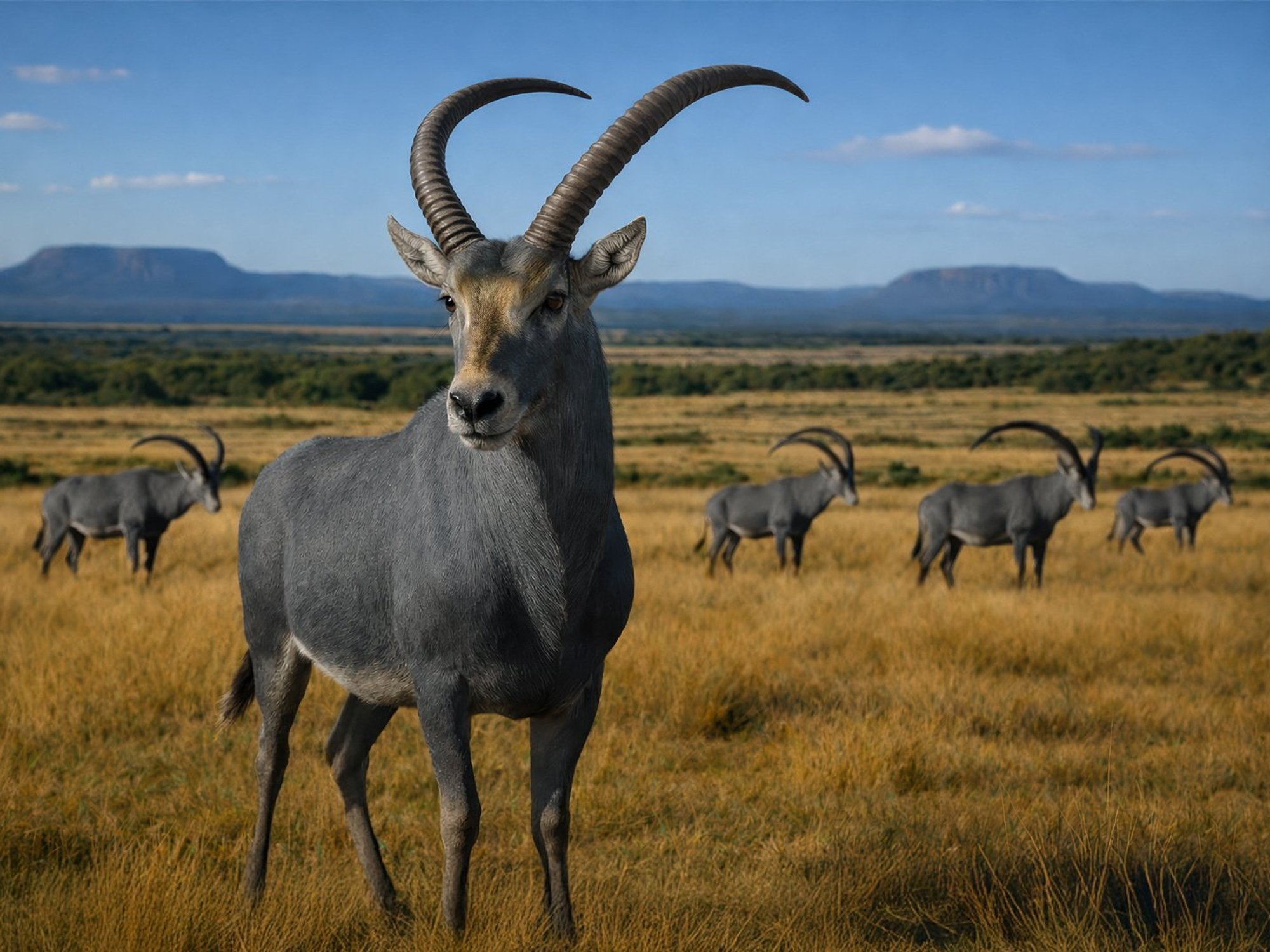 An artist's rendering of the extinct African antelope species called the Bluebuck