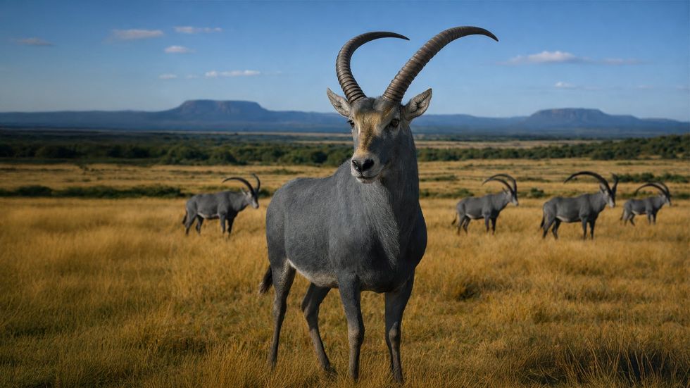 An artist's rendering of the extinct African antelope species called the Bluebuck