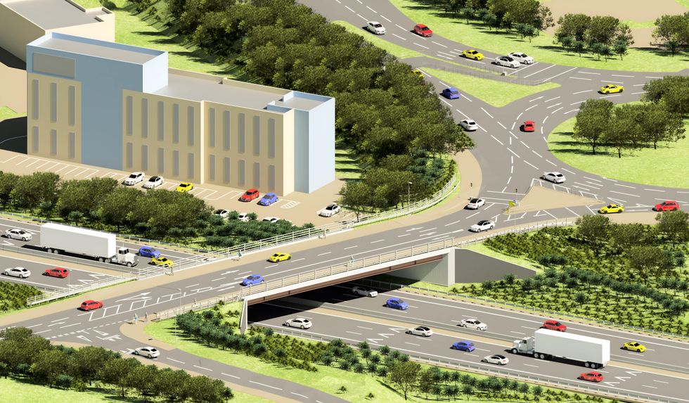 An artist's rendition of the A432 Badminton Road bridge over the M4
