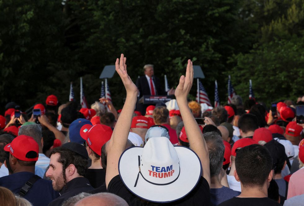 An attendee wears a Team Trump hat at a campaign rally by former U.S. President and Republican presidential candidate Donald Trump