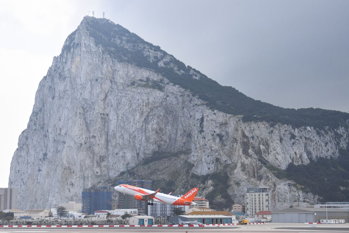 An EasyJet Airbus A320 plane takes off from Gibraltar Airport.