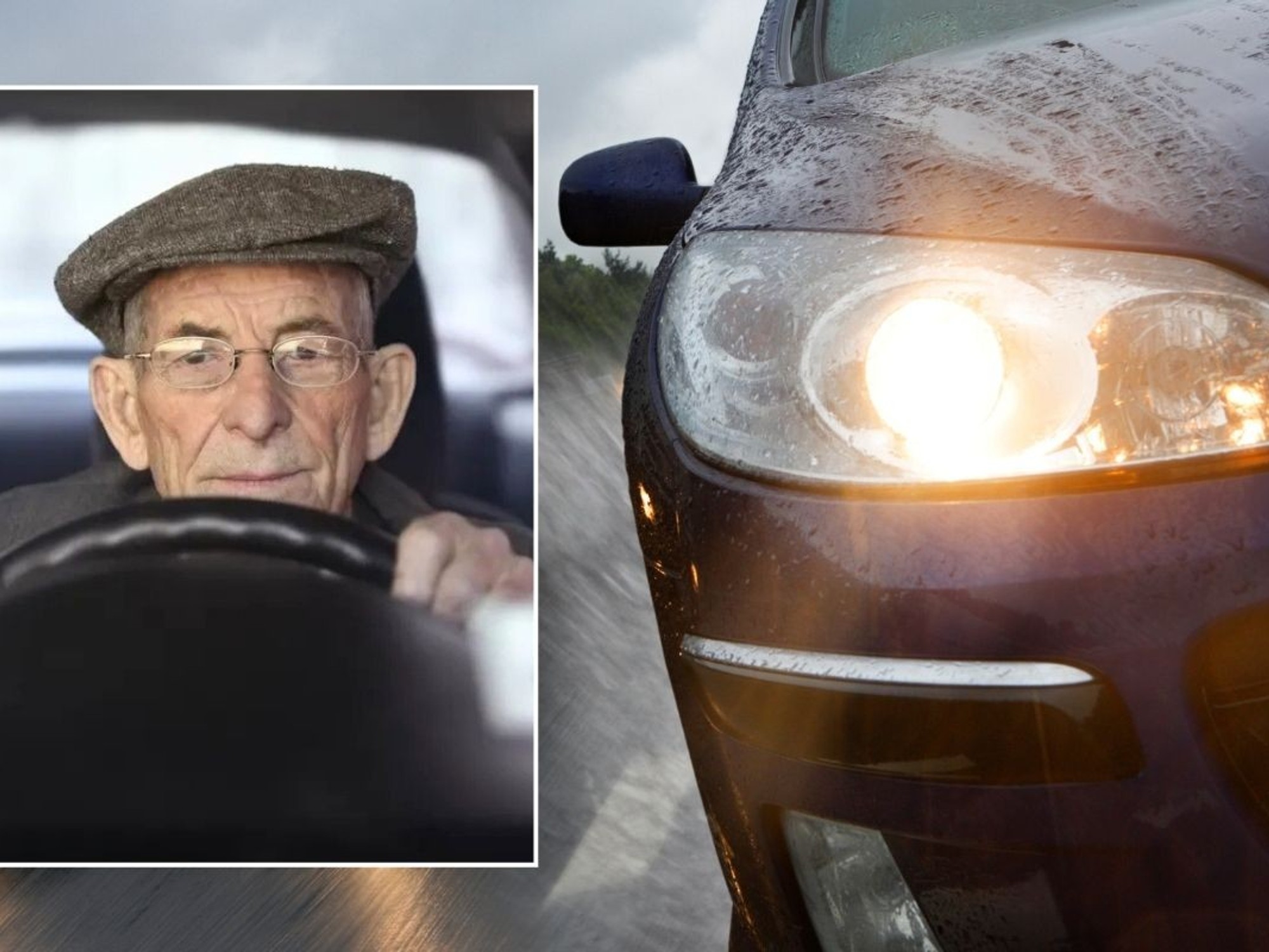 An elderly driver and a bright headlight
