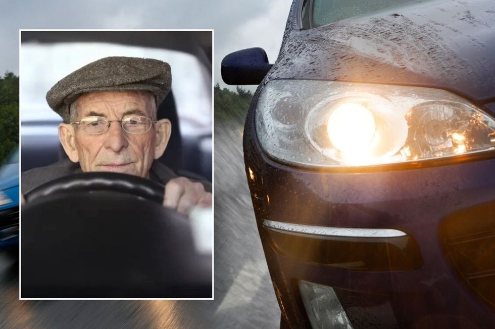 An elderly driver and a bright headlight
